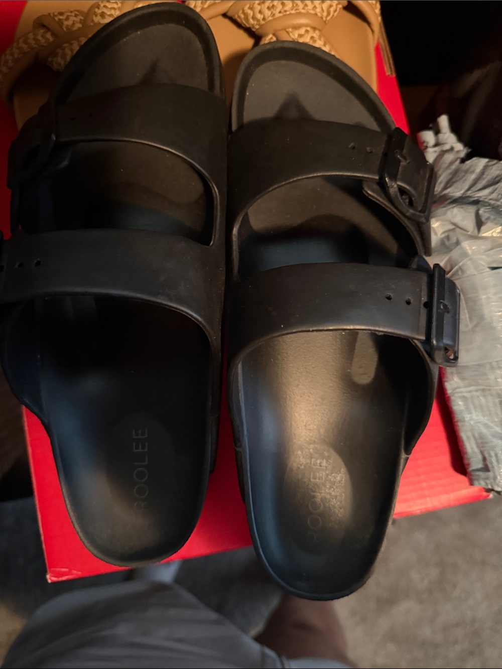 Roolee Black Men’s Dual-Strap Buckle Slide Sandals